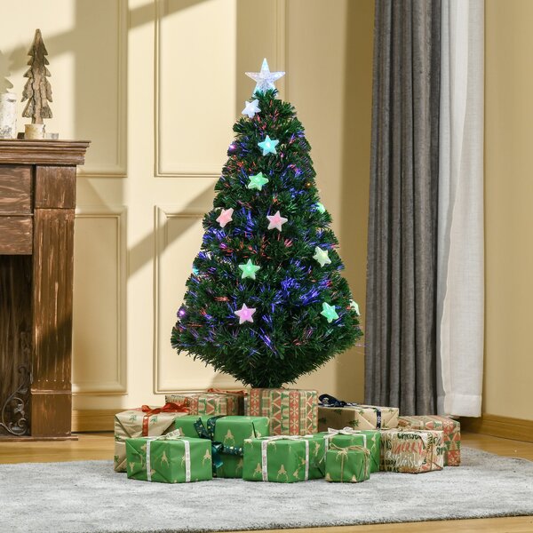 Albero di Natale Artificiale 120 cm in Fibra Ottica con 16 LED a Forma di Stella