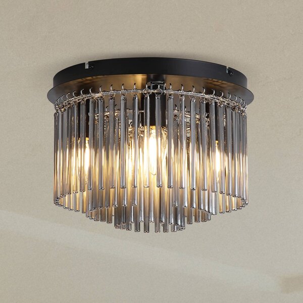 Searchlight Plafoniera soffitto Swizzle, dimmerabile, Alluminio / Grigio / Zincato, Soggiorno / Sala da pranzo, Vetro, Plafoniera