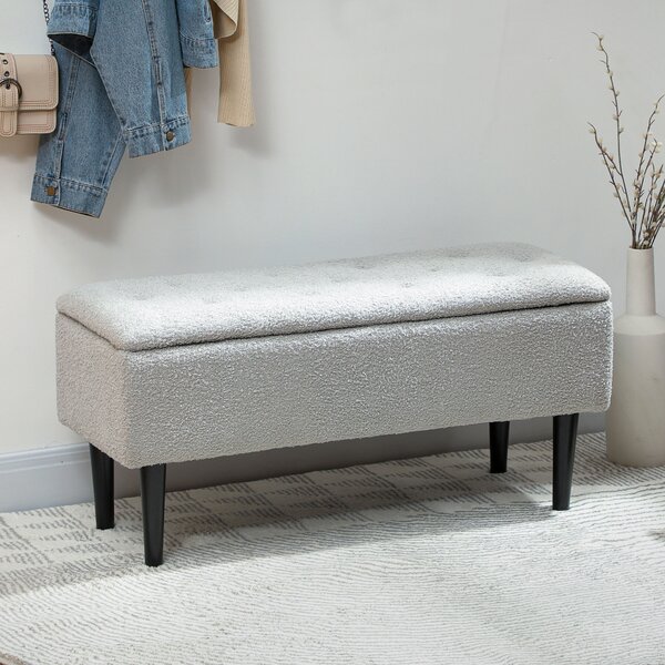 HOMCOM Panca Contenitore Pieghevole Capacità 47 L 95x38x45 cm Rivestito in Peluche Piede del Letto per Soggiorno Camera da Letto Grigio | Aosom Italy