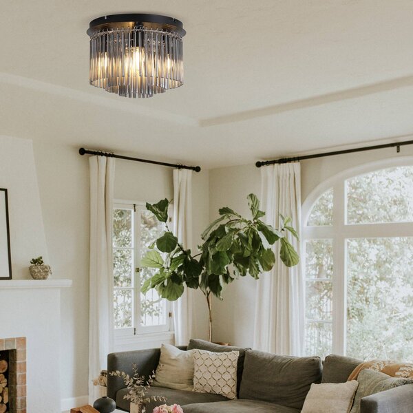 Searchlight Plafoniera soffitto Swizzle, dimmerabile, Alluminio / Grigio / Zincato, Soggiorno / Sala da pranzo, Vetro, Plafoniera