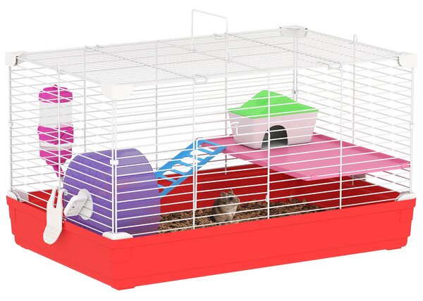PawHut Gabbia per Criceti a 2 Livelli in Metallo e PP con Casetta, Serbatoio dell'acqua e Ruota, 47x30x27 cm|Aosom