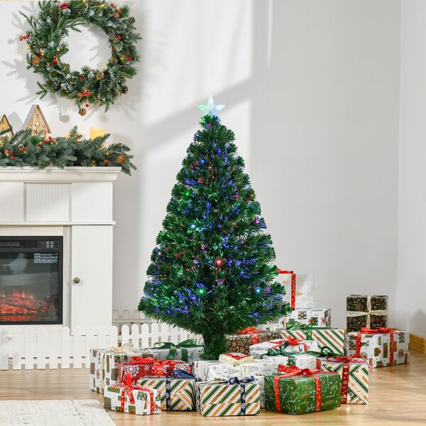 Albero di Natale Artificiale 120 cm 130 Rami in Fibra Ottica e PVC e 16 luci LED