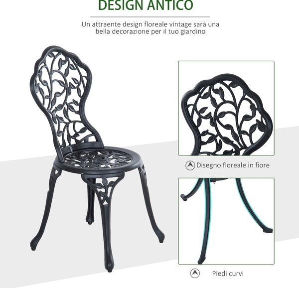 Outsunny Set Bistrò 3 Pezzi con 2 Sedie da Giardino e Tavolino Rotondo, in Alluminio, Nero | Aosom Italy