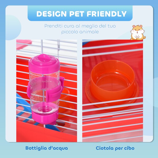 PawHut Gabbia per Criceti a 2 Livelli in Metallo e PP con Casetta, Serbatoio dell'acqua e Ruota, 47x30x27 cm|Aosom