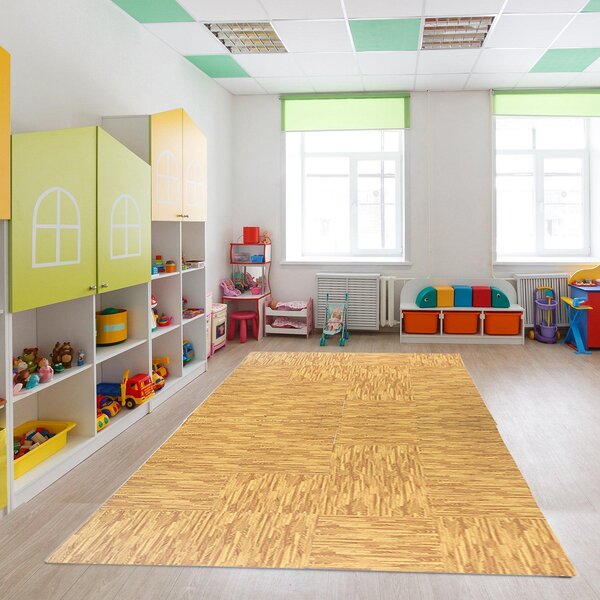 Tappeto Puzzle in EVA Effetto Legno Naturale 32 Pezzi 61.5x61.5 cm