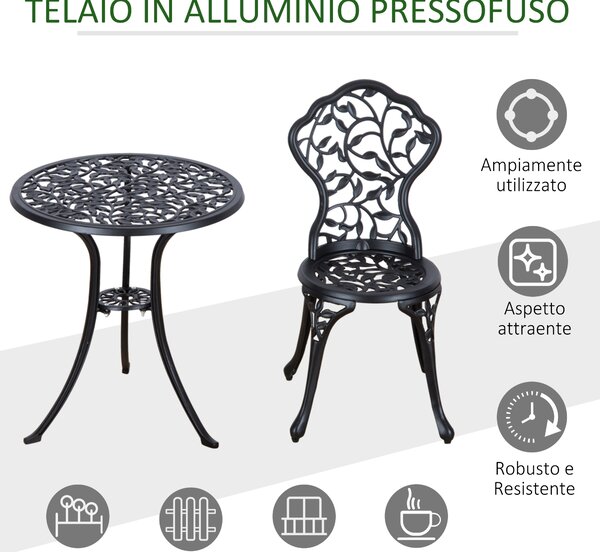 Outsunny Set Bistrò 3 Pezzi con 2 Sedie da Giardino e Tavolino Rotondo, in Alluminio, Nero | Aosom Italy