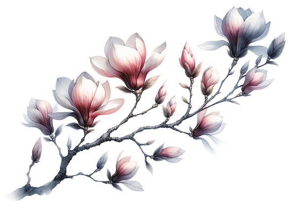 Carta da parati – Magnolie delicate su sfondo bianco