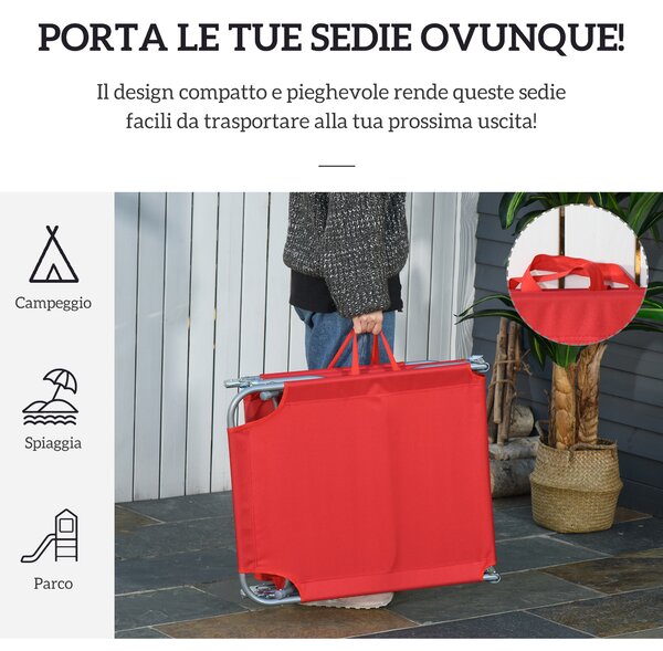 Outsunny Lettino Prendisole Pieghevole con Schienale Reclinabile su 5 Livelli, 187x55x24cm, Rosso | Aosom Italy