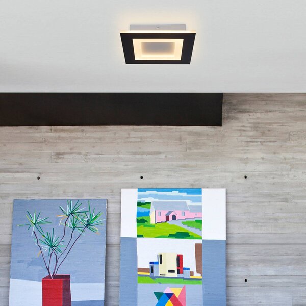 Searchlight Plafoniera soffitto Squary, dimmerabile, Nero, Soggiorno / Sala da pranzo, Metallo, Moderno, Plafoniera