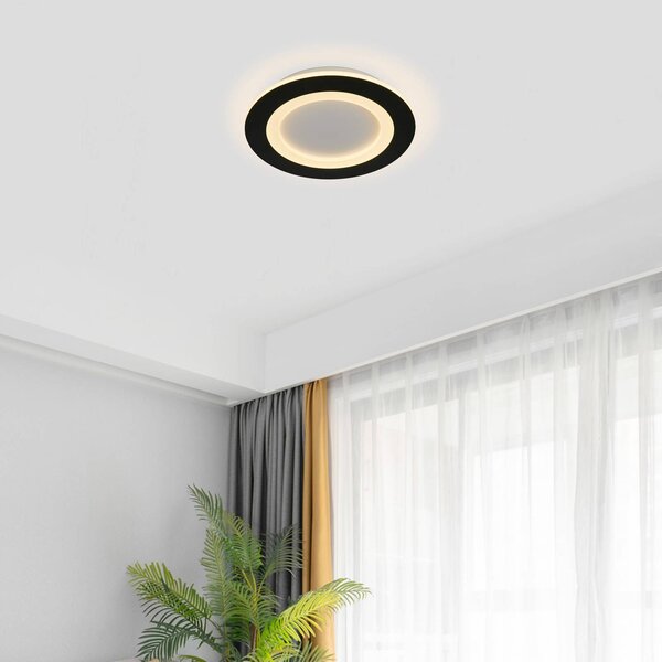 Searchlight Plafoniera soffitto Ringo, dimmerabile, Nero, Soggiorno / Sala da pranzo, Metallo, Moderno, Plafoniera