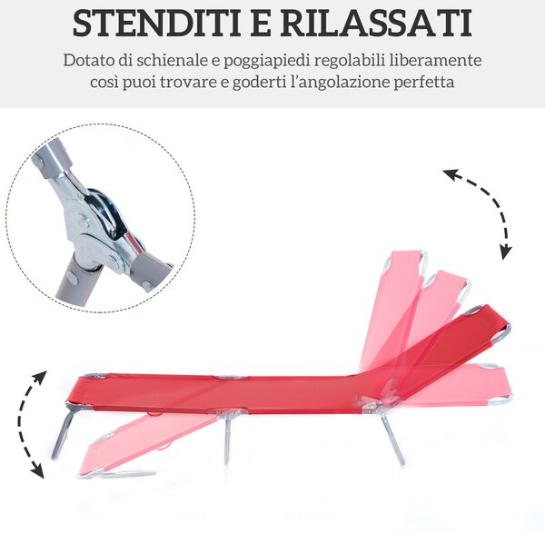 Outsunny Lettino Prendisole Pieghevole con Schienale Reclinabile su 5 Livelli, 187x55x24cm, Rosso | Aosom Italy