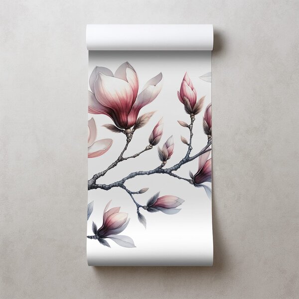 Carta da parati – Magnolie delicate su sfondo bianco