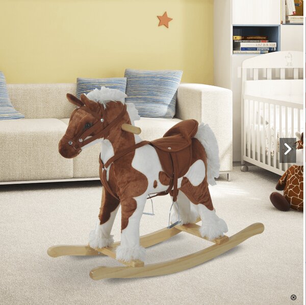 Cavallo a Dondolo per Bambini con 60Kg Peluche Marrone