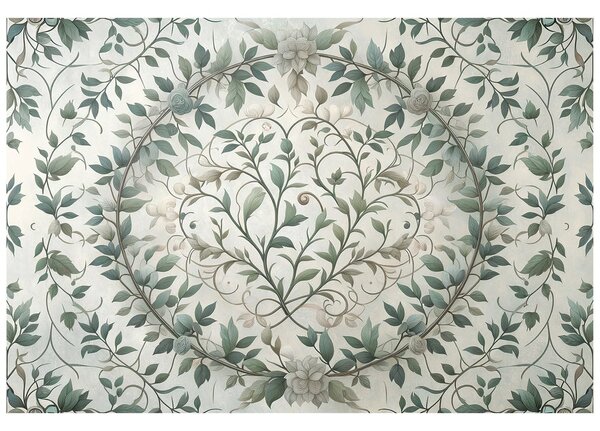 Carta da parati – Foglie verdi eleganti con fiori