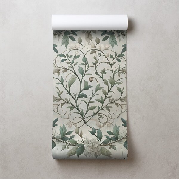 Carta da parati – Foglie verdi eleganti con fiori