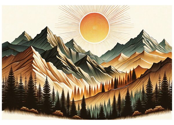 Carta da parati – Paesaggio montano con sole nascente