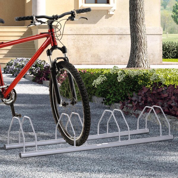 Rastrelliera Portabici 4 Posti in Acciaio 108.5x30x21.5 cm Grigia