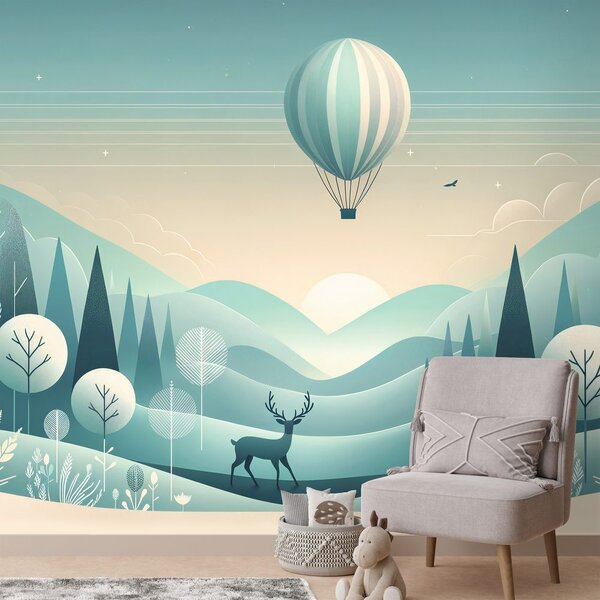 Carta da parati – Paesaggio onirico con mongolfiera