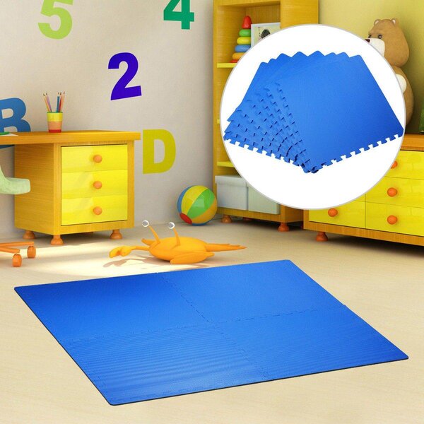 Tappeto Puzzle a Incastro Set 8 Pezzi 60x60 cm Blu