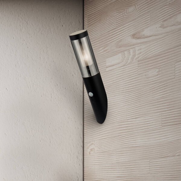 Searchlight Applique da esterno Batton, altezza 40 cm, nero/grigio fumo, con sensore Batton, Nero, Alluminio, Moderno, Applique da esterni