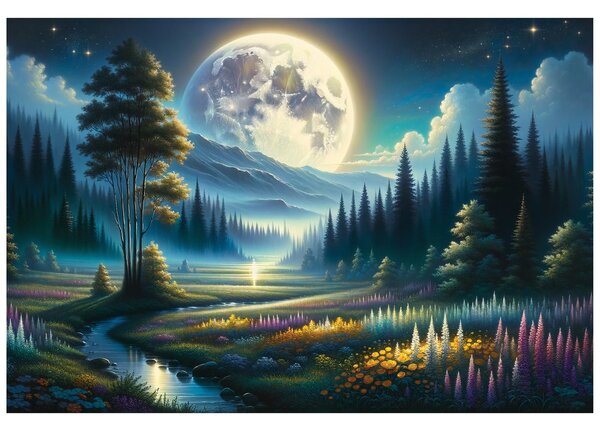 Carta da parati – Paesaggio notturno magico con luna