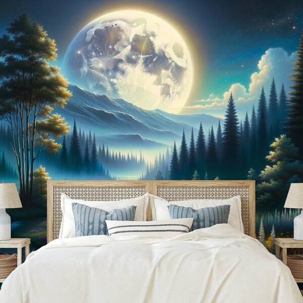 Carta da parati – Paesaggio notturno magico con luna