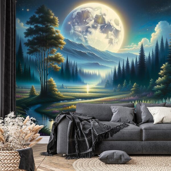 Carta da parati – Paesaggio notturno magico con luna