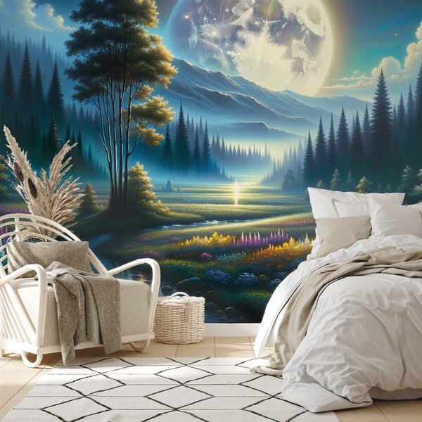 Carta da parati – Paesaggio notturno magico con luna