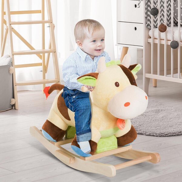 Mucca a Dondolo per Bambini in Peluche e Legno