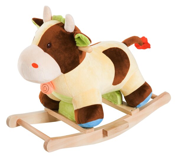 Mucca a Dondolo per Bambini in Peluche e Legno