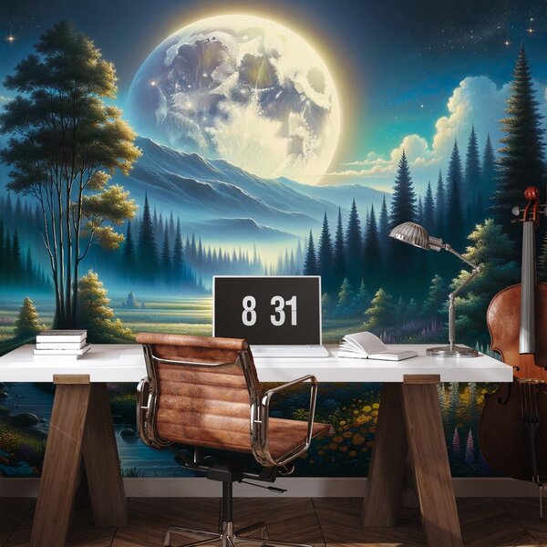 Carta da parati – Paesaggio notturno magico con luna