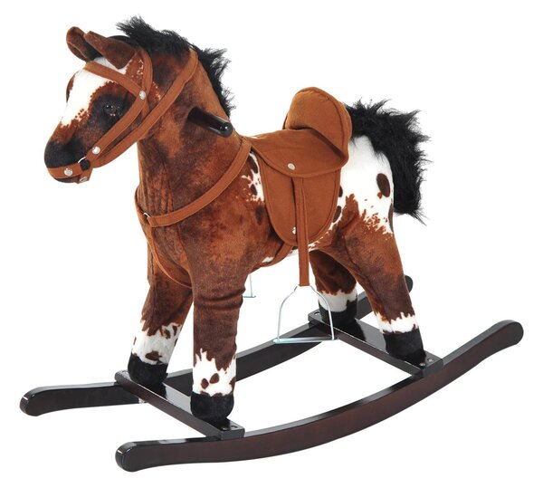 Cavallo a Dondolo con Suoni in Peluche e Legno di Pioppo Marrone Scuro
