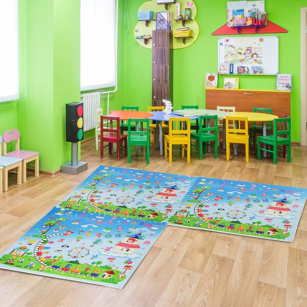 Tappeto Puzzle per Bambini Disegno Fantasia 12 Tessere 61.5x61.5 cm