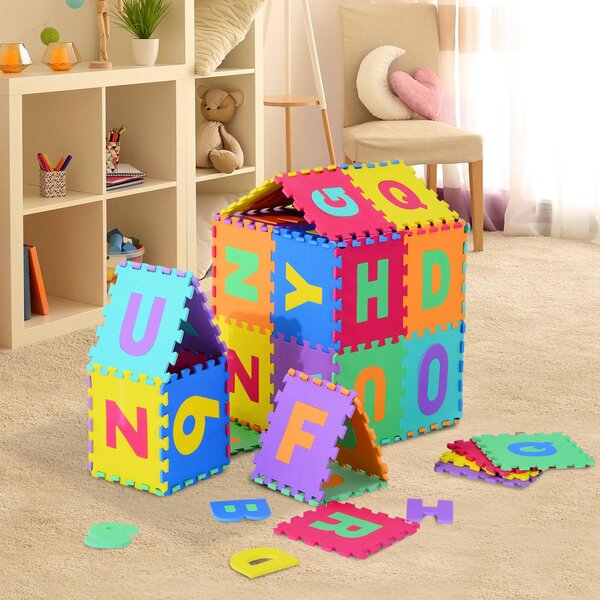Tappeto da Gioco 36 Pezzi Puzzle in EVA con Numeri e Lettere 31x31 cm