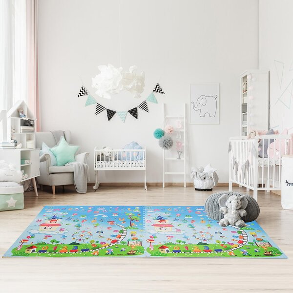 Tappeto Puzzle per Bambini Disegno Fantasia 8 Tessere 61.5x61.5 cm
