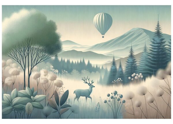 Carta da parati – Paesaggio forestale con cervo e pallone