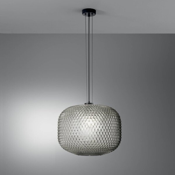 Luce Ambiente Design Lampada a sospensione Ashford, dimmerabile, Alluminio / Grigio / Zincato, Soggiorno / Sala da pranzo, Vetro, Lampada a sospensione