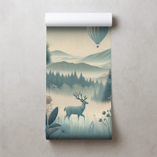 Carta da parati – Paesaggio forestale con cervo e pallone