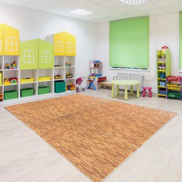 Tappeto Puzzle in EVA Effetto Legno Scuro 42 Pezzi 61.5x61.5 cm