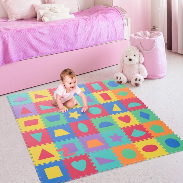 Tappeto Puzzle con Forme Geometriche 36 Tessere 31x31 cm Colorato