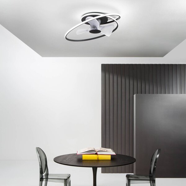 INTEC Ventilatore da soffitto LED Storm, bianco/nero, Ø 77 cm CCT, silenzioso dimmerabile, Nero, Soggiorno / Sala da pranzo, Metallo, Moderno