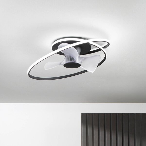 INTEC Ventilatore da soffitto LED Storm, bianco/nero, Ø 77 cm CCT, silenzioso dimmerabile, Nero, Soggiorno / Sala da pranzo, Metallo, Moderno