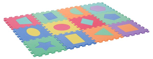 Tappeto per Bambini Puzzle Forme Geometriche 12 Tessere 31x31 cm Colorato