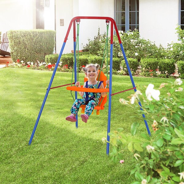 Altalena da Giardino 1 Posto in Acciaio e PP Swing Blu e Arancio