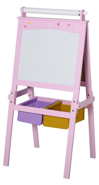 Lavagna per Bambini 3 in 1 con Cavalletto in Legno Rosa