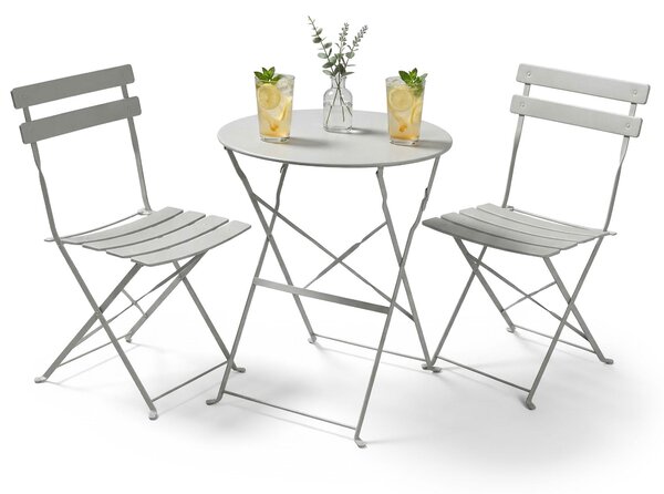Set di mobili ORION per balcone: tavolo rotondo e 2 sedie in grigio chic