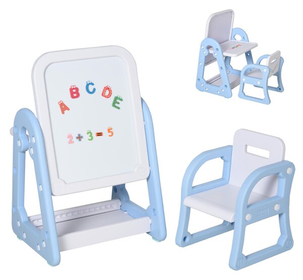 Lavagna Magnetica per Bambini con Sedia Numeri Lettere Bianca e Blu