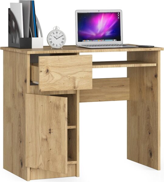 Scrivania per PC AKORD PIKSEL sinistra in rovere Artisan cassetto L90 x H77 x P50 cm