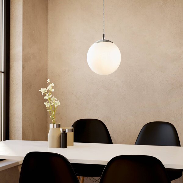 EGLO Lampada a sospensione in vetro Rondo, dimmerabile, Bianco / Opale, Soggiorno / Sala da pranzo, Vetro, Moderno, Lampada a sospensione