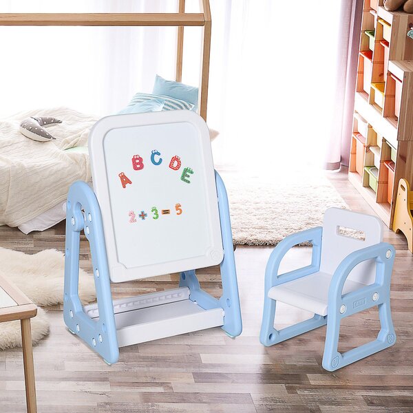 Lavagna Magnetica per Bambini con Sedia Numeri Lettere Bianca e Blu
